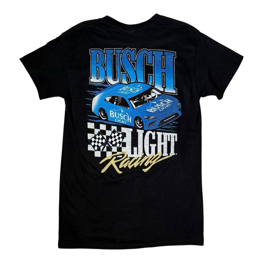 Busch Light Racing T-Shirt Men’s Small Black Graphic Tee Car NASCAR 100% Cotton